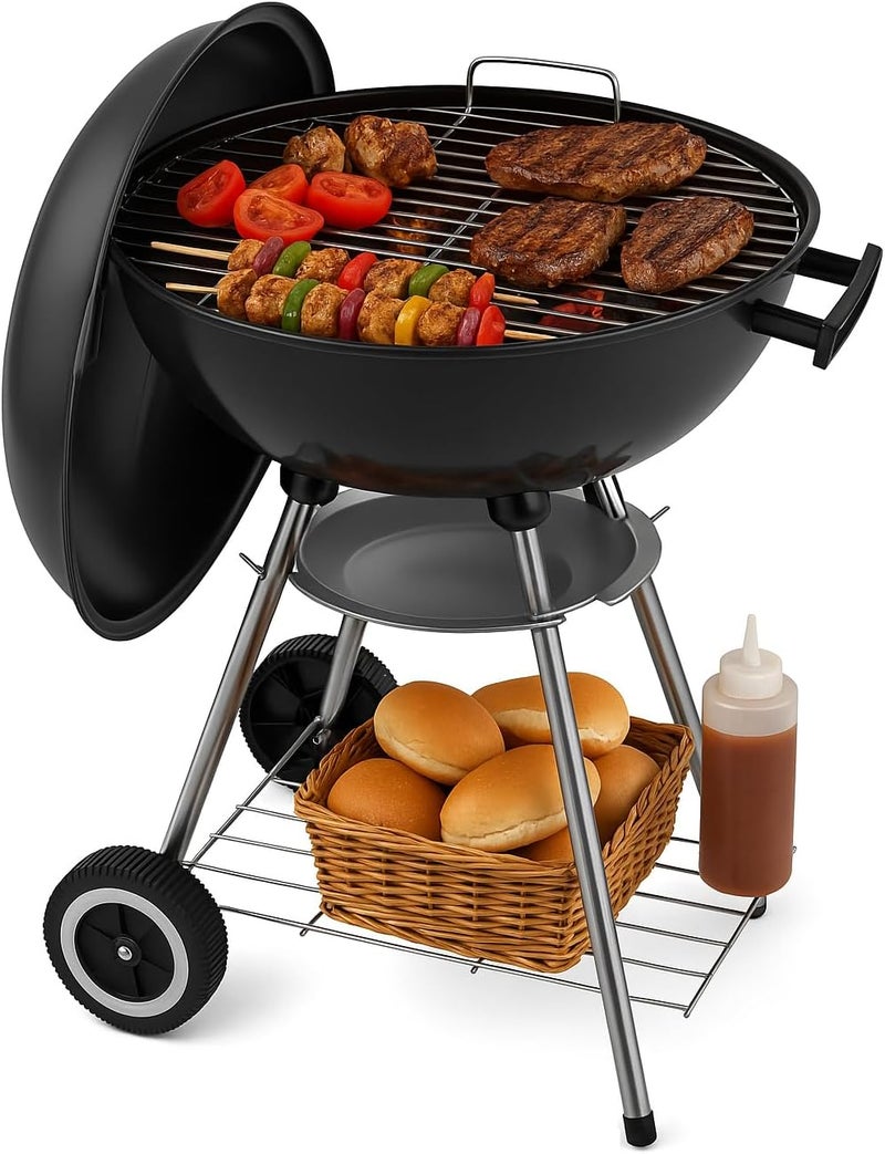 Papapacks 18 Inch Portable Charcoal Grill – Heavy-Duty Round BBQ Grill with Thickened Grilling Bowl, Sturdy with 4 Legs & Wheels for Small Outdoor Barbecue, Camping, Travel, Tailgating & Backyard Cooking - Image 1